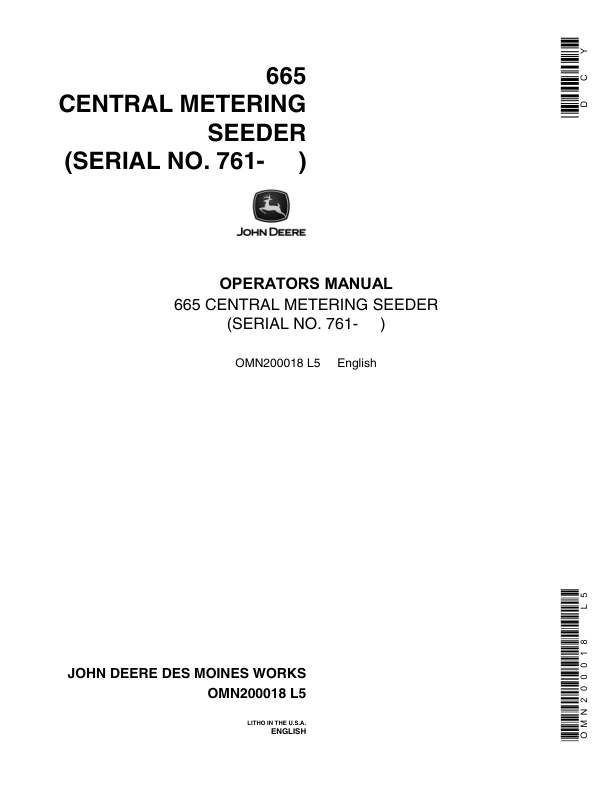 John Deere English - (000761-001075) .....665 Central Metering Seeder Operator's Manual (OMN200018)