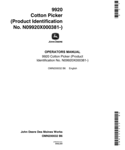 John Deere 9920 Cotton Picker Operator's Manual (OMN200032)