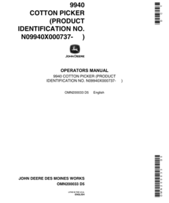 John Deere 9940 Cotton Picker Operator's Manual (OMN200033)