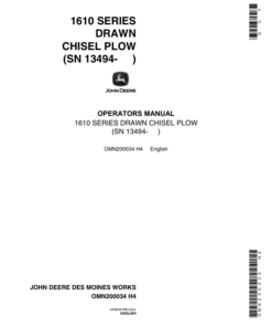 John Deere 1610 Chisel Plow, Drawn Operator's Manual (OMN200034)