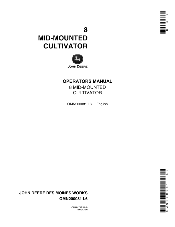 John Deere 8 Mid-Mounted Cultivator Operator's Manual (OMN200081)