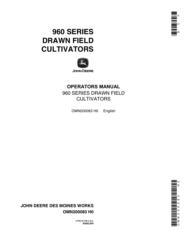 John Deere 960 Series Drawn Field Cultivator Operator's Manual (OMN200083)