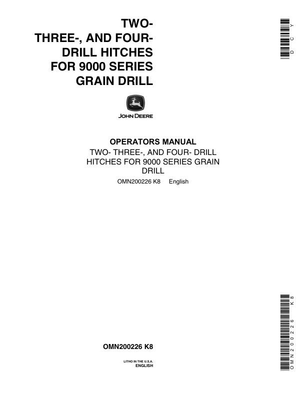 John Deere 2-Drill, 3-Drill, 4-Drill Hitches Operator's Manual (OMN200226)