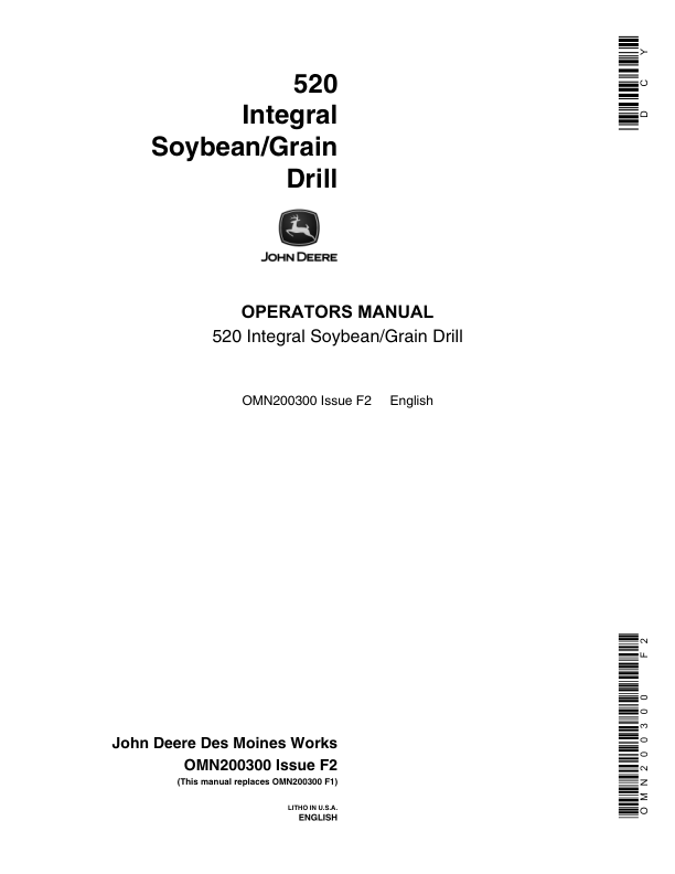 John Deere English .....520 Integral Soybean/Grain Drill Operator's Manual (OMN200300)