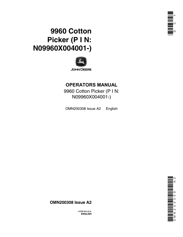 John Deere 9960 Cotton Picker Operator's Manual (OMN200308)