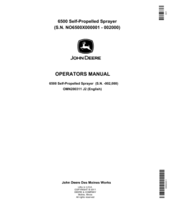 John Deere 6500 Self-Propelled Sprayer (000001-002000) Operator's Manual (OMN200311)