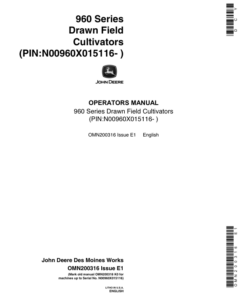 John Deere 960 Series Drawn Field Cultivators (015116 -) Operator's Manual (OMN200316)
