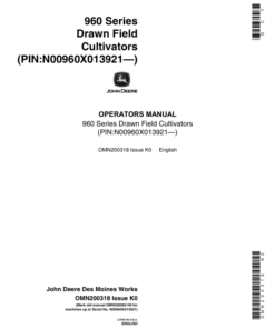 John Deere 960 Series Drawn Field Cultivators (013921-) Operator's Manual (OMN200318)