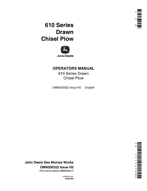 John Deere 610 Drawn Chisel Plow Operator's Manual (OMN200322)