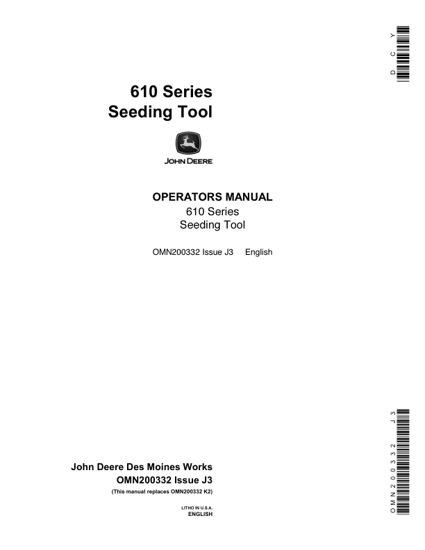 John Deere 610 Tool Seeder Operator's Manual (OMN200332)