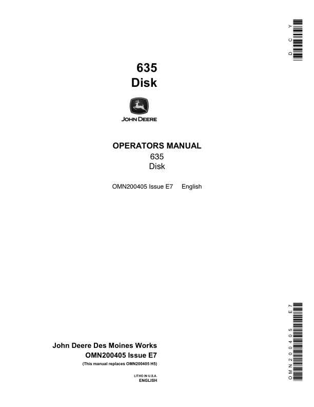 John Deere 635 Disk Operator's Manual (OMN200405)
