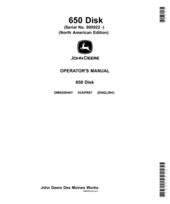 John Deere 650 Disk Operator's Manual (OMN200407)
