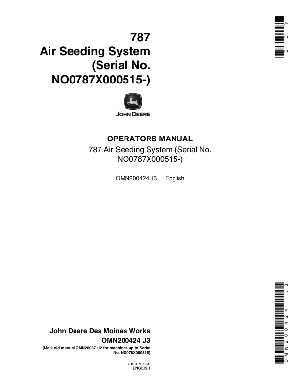 John Deere 787 Air Seeding System Operator's Manual (OMN200424)