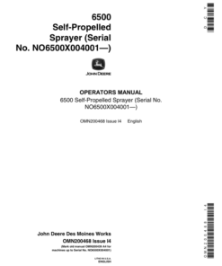 John Deere 6500 Self-Propelled Sprayer (004001-) Operator's Manual (OMN200468)