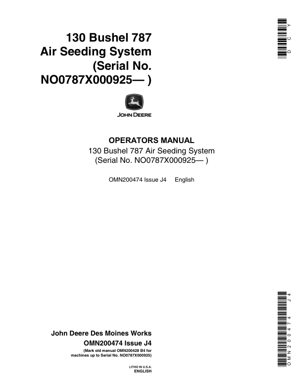 John Deere 787 Air Seeding System Operator's Manual (OMN200474)
