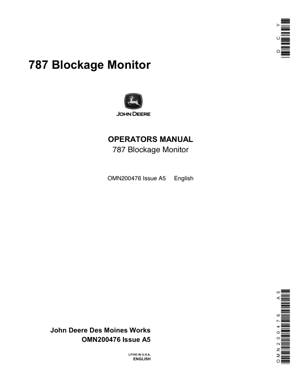 John Deere 787 Blockage Monitor Operator's Manual (OMN200476)