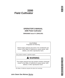 John Deere 2200 Field Cultivator Operator's Manual (OMN200805)