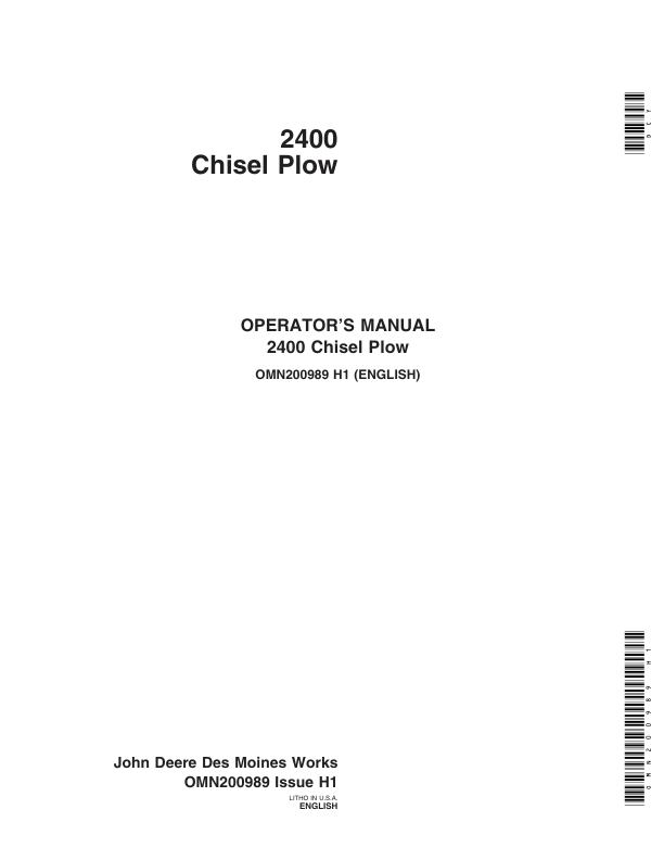 John Deere 2400 Chisel Plow North America Operator's Manual (OMN200989)