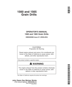 John Deere 1560 & 1565 Grain Drills North America Operator's Manual (OMN200998)
