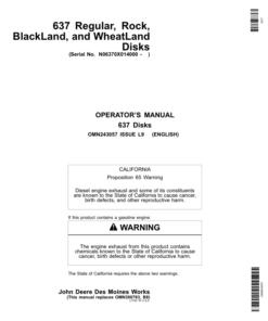 John Deere 637 Regular, Rock, BlackLand, WheatLand Disks (014000-) Operator's Manual (OMN243057)