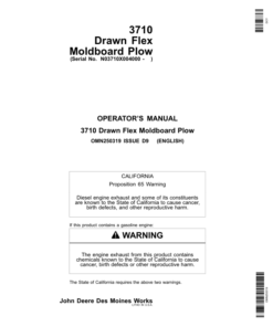 John Deere 3710 Drawn Flex Moldboard Plow (004000-004399) Operator's Manual (OMN250319)