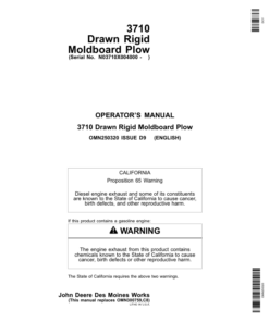John Deere 3710 Drawn Rigid Moldboard Plow (004000-) Operator's Manual (OMN250320)
