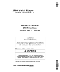 John Deere 2700 Mulch Ripper (010000-) Operator's Manual (OMN263551)