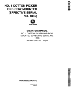 John Deere No. 1 Cotton Picker One-Row Mounted Operator's Manual (OMN28856)
