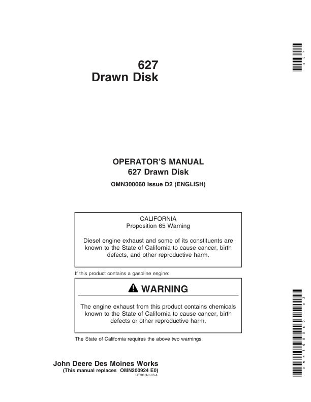 John Deere 627 Drawn Disk Operator's Manual (OMN300060)