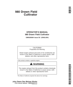 John Deere 980 Series Drawn Field Cultivator Operator's Manual (OMN300064)