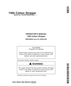 John Deere 7460 Cotton Strippers North America (016001-018000) Operator's Manual (OMN300065)