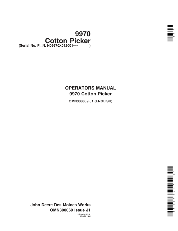 John Deere 9970 Cotton Picker (012001-) Operator's Manual (OMN300069)