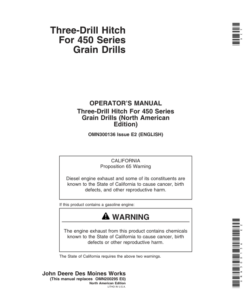 John Deere Three-Drill Hitch for 450 Series Grain Drills Operator's Manual (OMN300136)