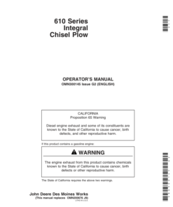 John Deere 610 Series Integral Chisel Plow Operator's Manual (OMN300145)