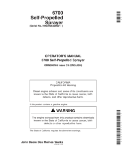 John Deere 6700 Self-Propelled Sprayer (008001-010000) Operator's Manual (OMN300165)