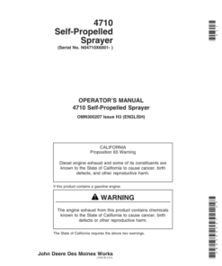 John Deere 4710 Self Propelled Sprayer (006001-) Operator's Manual (OMN300207)