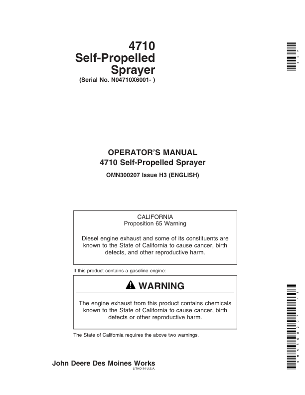 John Deere 4710 Self Propelled Sprayer (006001-) Operator's Manual (OMN300207)