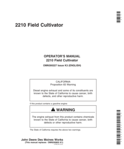 John Deere 2210 Floating Hitch Field Cultivator North America (000001-001999) Operator's Manual (OMN300227)