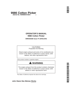 John Deere 9986 Cotton Picker (016001-) Operator's Manual (OMN300288)