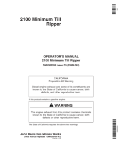 John Deere 2100 Minimum Till Ripper North America (000000-007999) Operator's Manual (OMN300336)