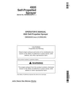 John Deere 4920 Self-Propelled Sprayer (000101-) Operator's Manual (OMN300349)