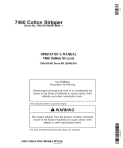 John Deere 7460 Cotton Strippers North America (018001-020000) Operator's Manual (OMN300367)
