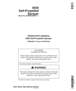 John Deere 4930 Self-Propelled Sprayer (000101-) Operator's Manual (OMN300371)