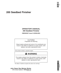 John Deere 200 Seedbed Finisher (OM/PDI Combination) Operator's Manual (OMN300397)