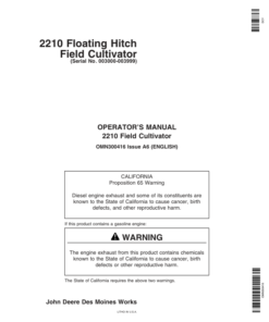 John Deere 2210 Floating Hitch Field Cultivator North America (003000-003999) Operator's Manual (OMN300416)