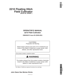 John Deere 2210 Floating Hitch Field Cultivator North America (004000-005999) Operator's Manual (OMN300474)