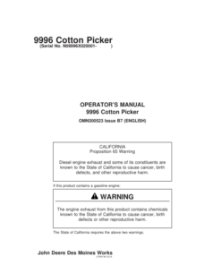 John Deere 9996 Cotton Picker (020001-) Operator's Manual (OMN300523)