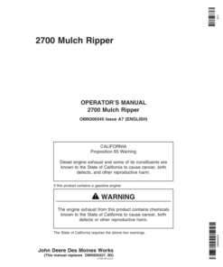 John Deere 2700 Mulch Ripper Operator's Manual (OMN300545)