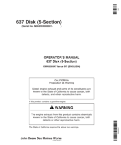 John Deere 637 Regular Rock Disk (5-Section) Operator's Manual (OMN300547)