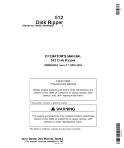 John Deere 512 Disk Ripper (010000-) Operator's Manual (OMN300563)